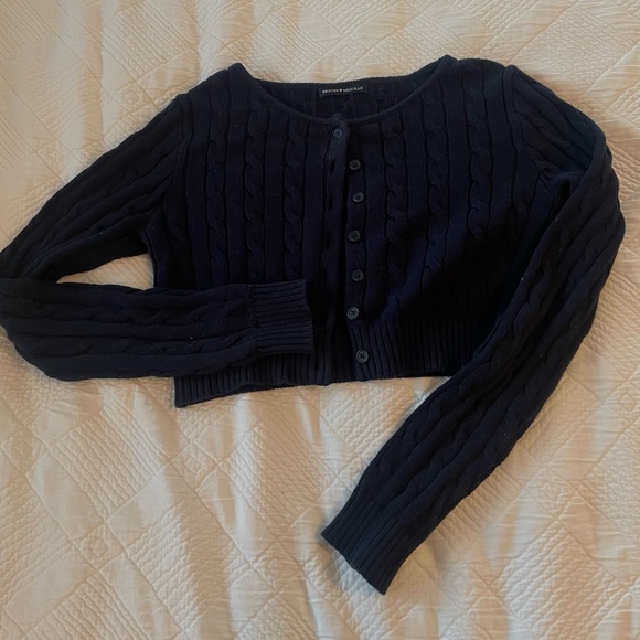BRANDY MELVILLE ~ navy cropped cable-knit cardigan ~ o/s - Picture 3 of 3